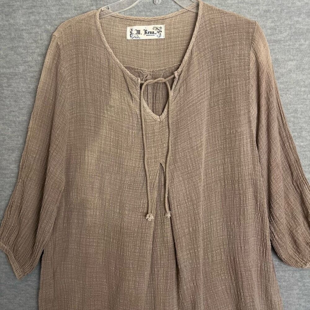 M. Rena Boho Lagenlook Gauze Tunic Womens Medium Beachy Artsy Breezy Made in USA - Picture 2 of 13